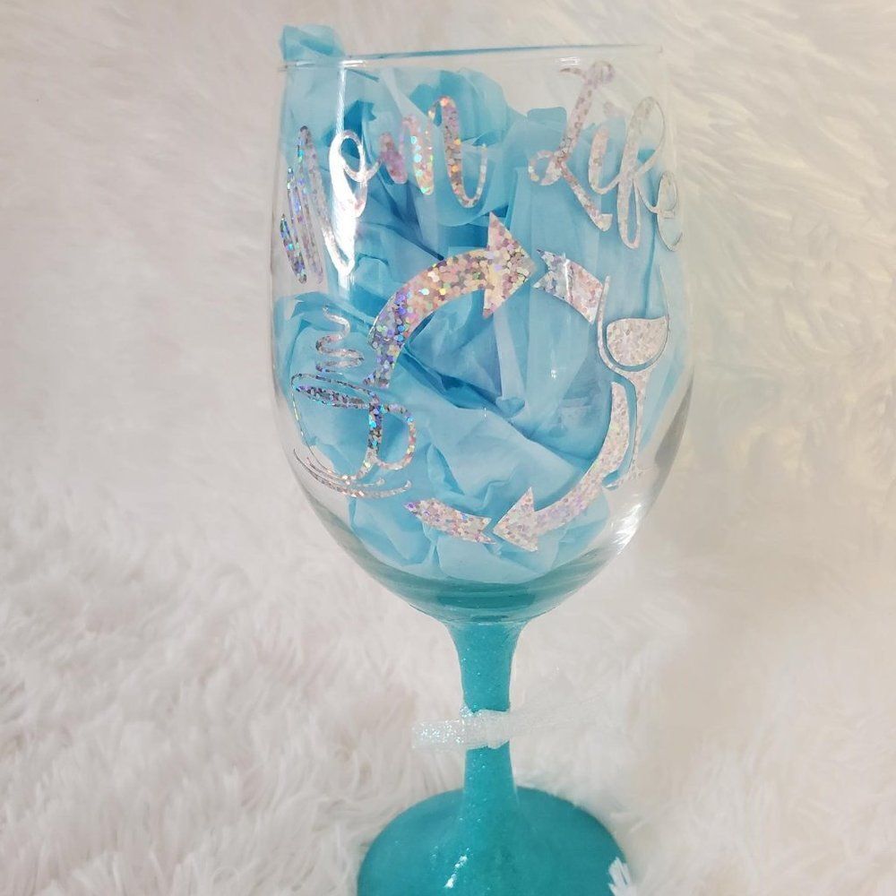 Mom Life Aqua Stemmed Wine Glass